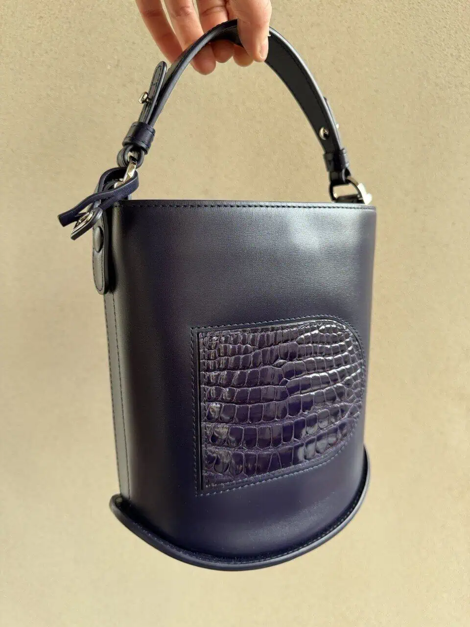 Le Pin Mini Bucket Indigo Crocodile + Schouderriem - Afbeelding 7