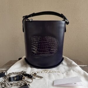 Le Pin Mini Bucket Indigo Crocodile + Schouderriem