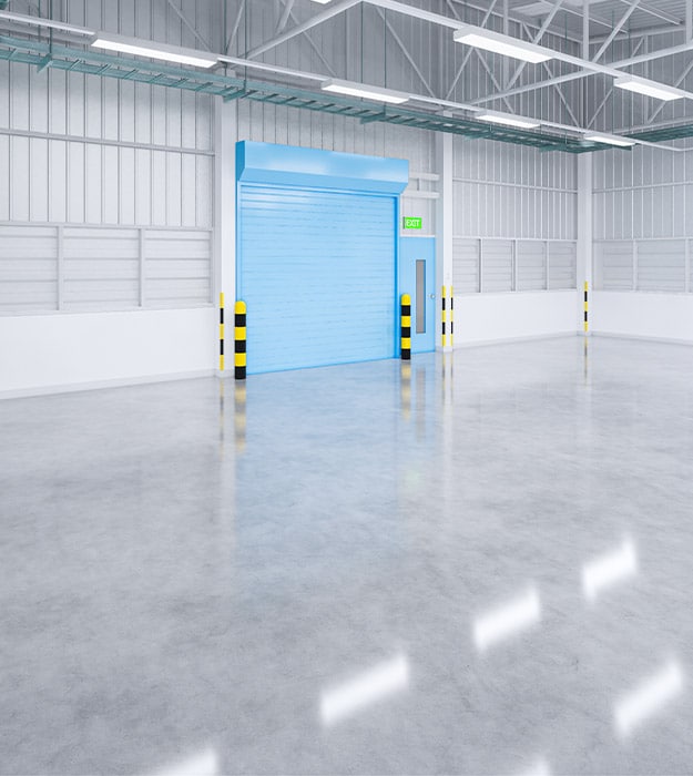Commercial storage area that is empty from the fresh pour of concrete