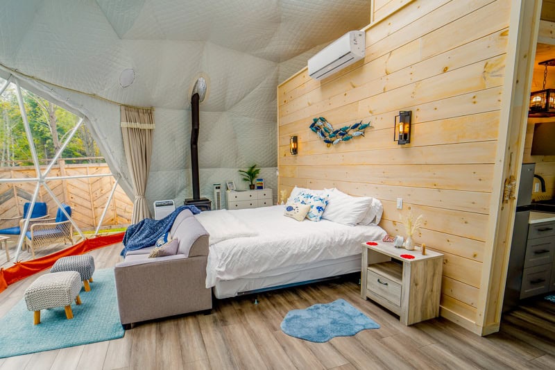 Inside the Lake Pleasant Glamping domes.  Nova Scotia glamping domes.