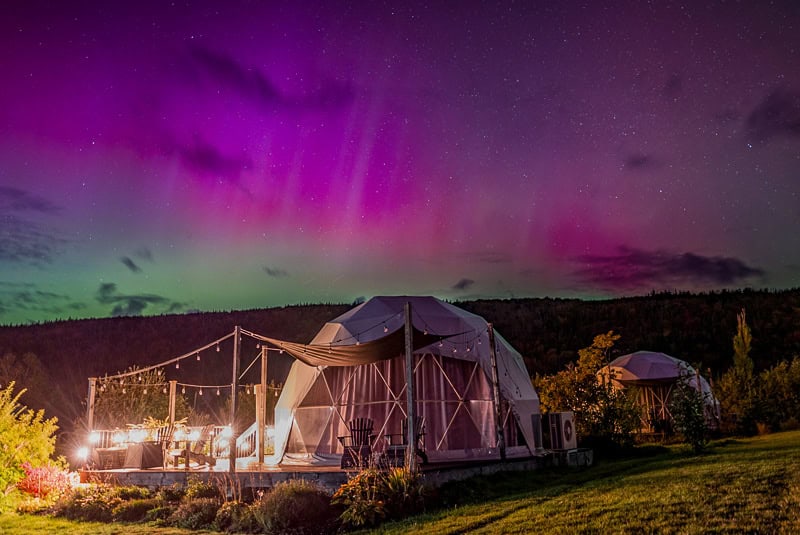Nova Scotia glamping domes - the aurora borealis at Port Wade Glamping Domes.