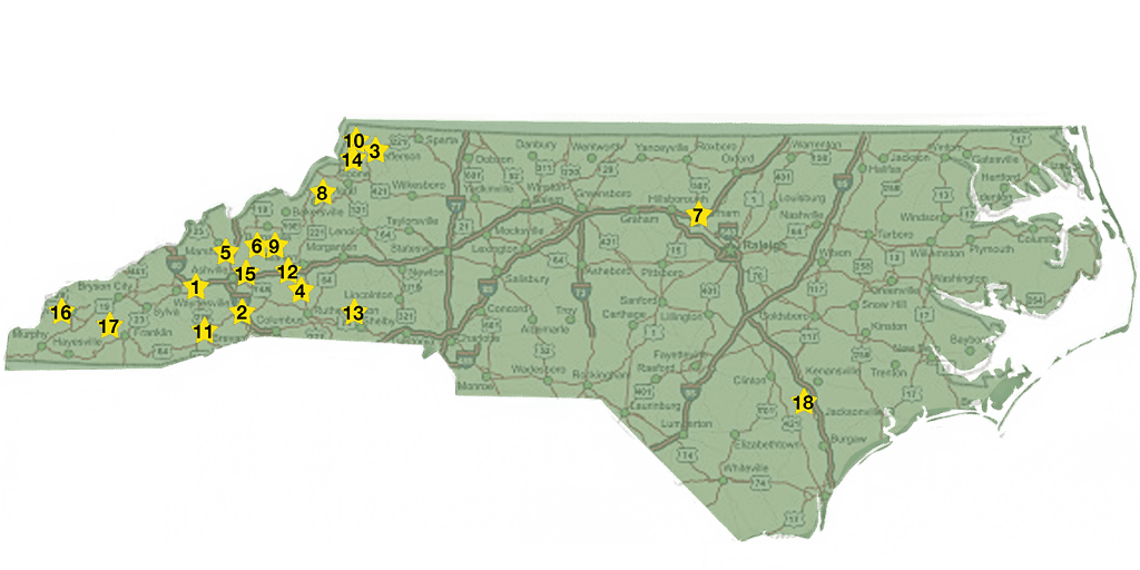 North Carolina glamping domes directory and map
