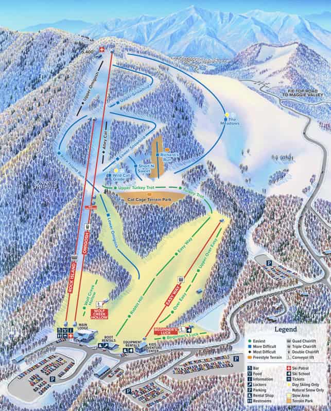 Things to do in North Carolina in winter - a map of the trails at the Cataloochee Ski area.