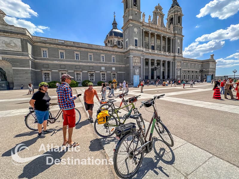 e-bike tours: stopping for a history lesson outside the Almudena Cathedral (Catedral de la Almudena) on the Plaza de la Armería.