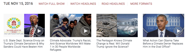 Democracy Now Nov 15, 2016 Segments expressing concerns about Trump's effect on the climate