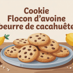 cookie flocon d'avoine beurre de cacahuete sur table avec ingrédients