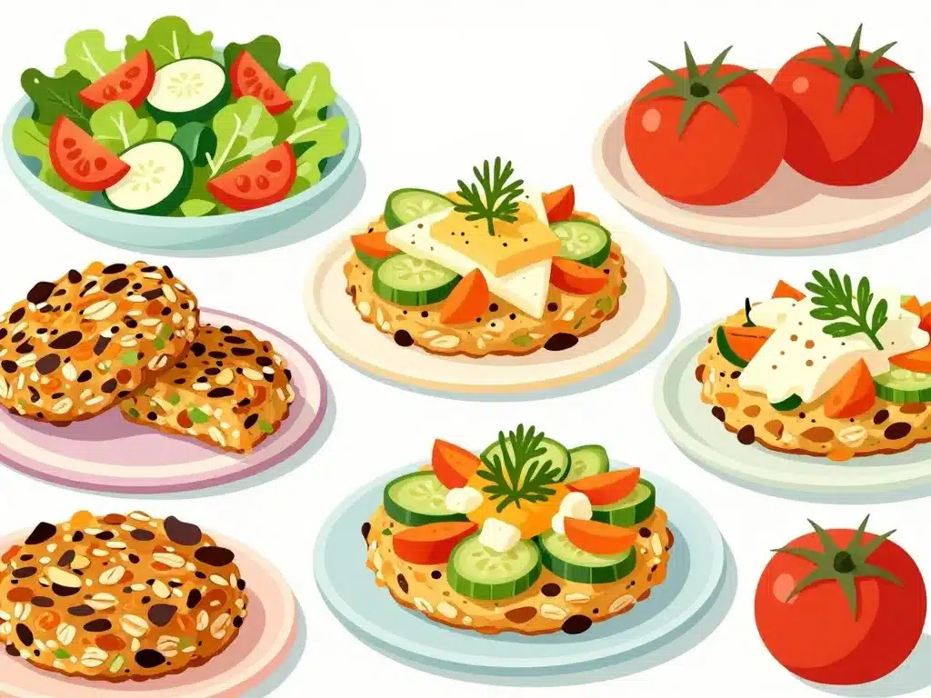 galettes flocon davoine salées avec légumes fromage salade