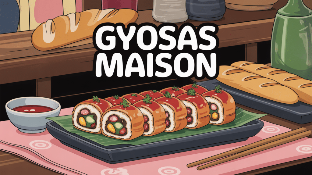 Assiette de gyosas maison dorés sur nappe japonaise