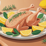 plat de poulet au thym et au citron doré, citron et thym, ambiance cuisine méditerranéenne