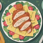 vue du dessus salade de pate au poulet cesar ingrédients colorés