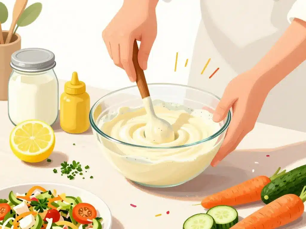 préparation rapide sauce sans huile pour salade en cuisine