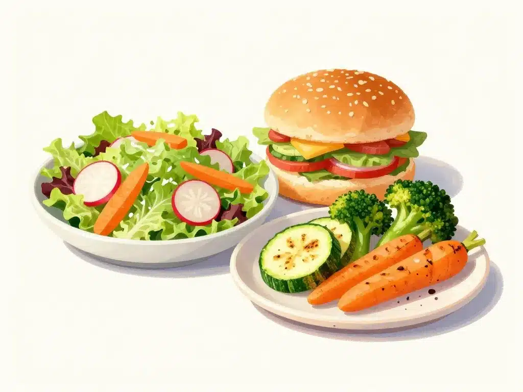 accompagnement burger salade légumes rôtis