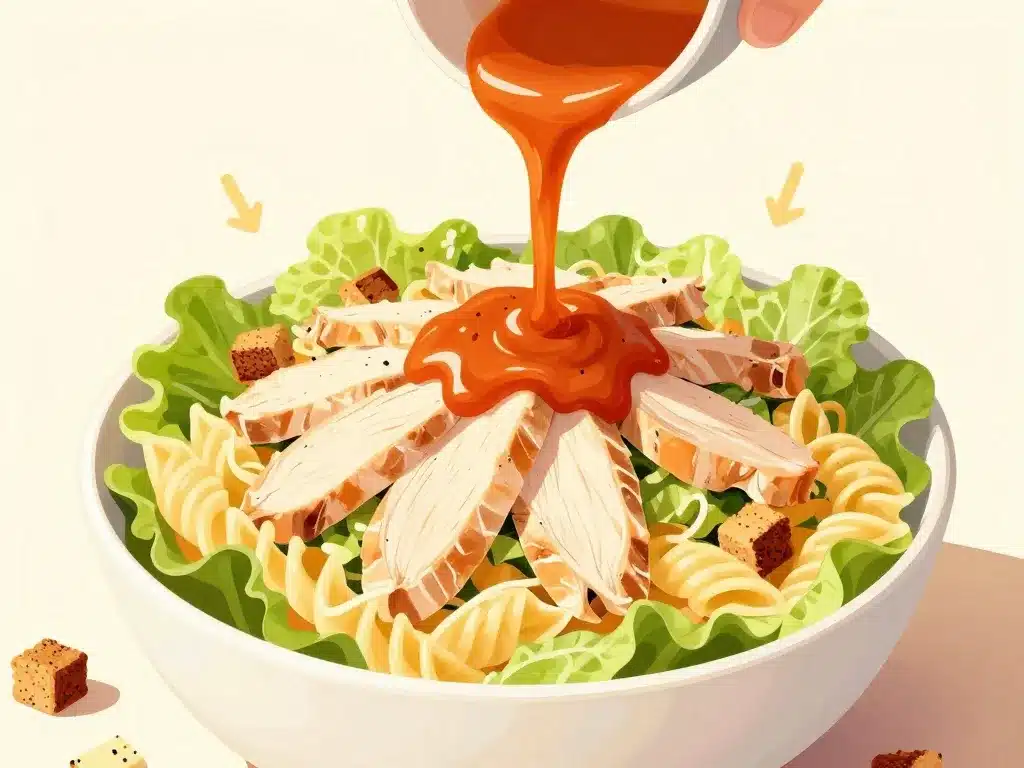 assemblage salade de pâtes au poulet césar