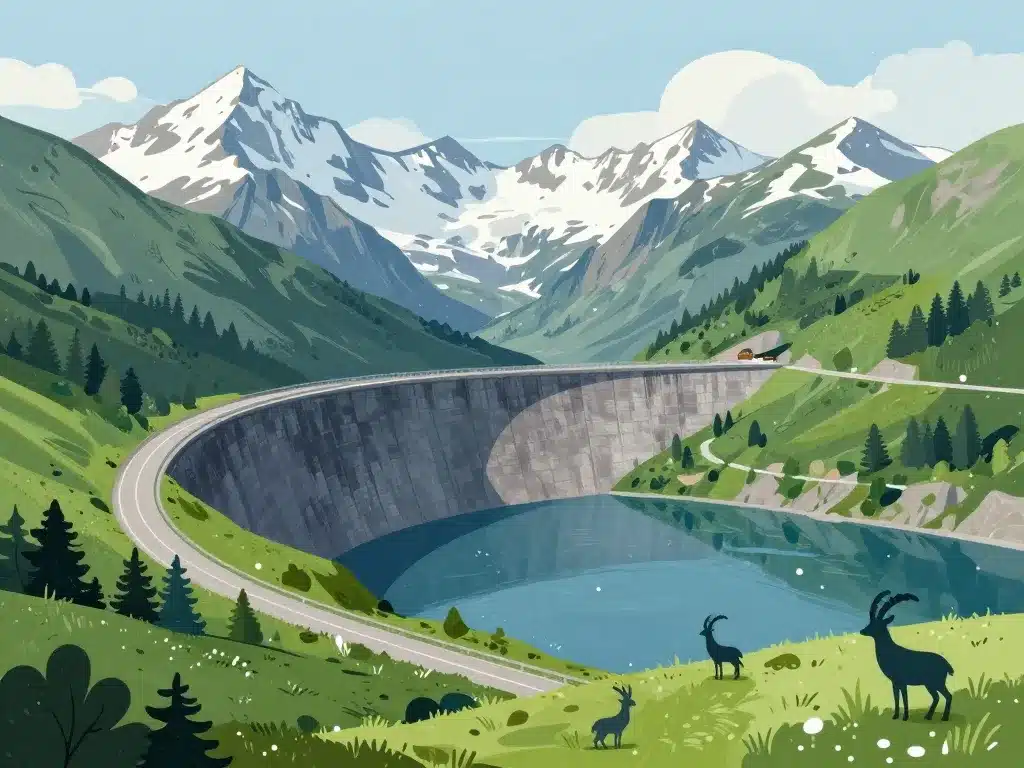 Paysage alpin barrage de Grand Maison accès environnement