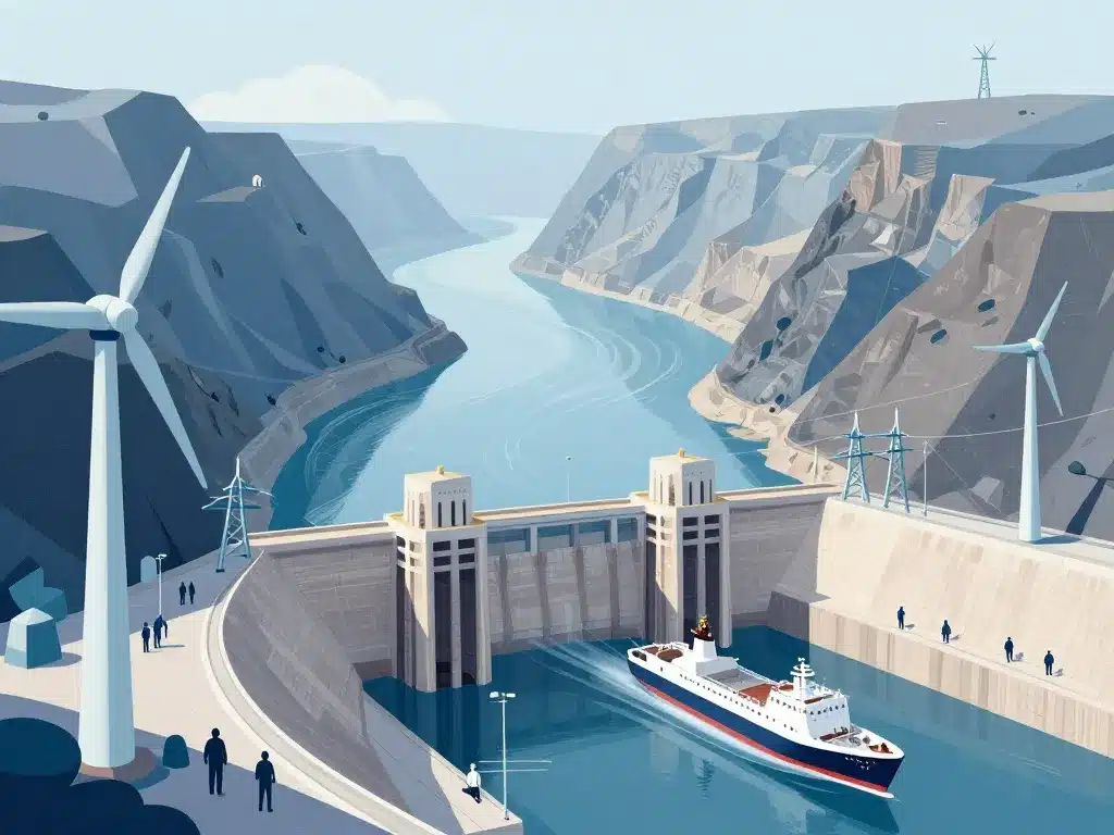 barrage des trois gorges vue aérienne fleuve turbines