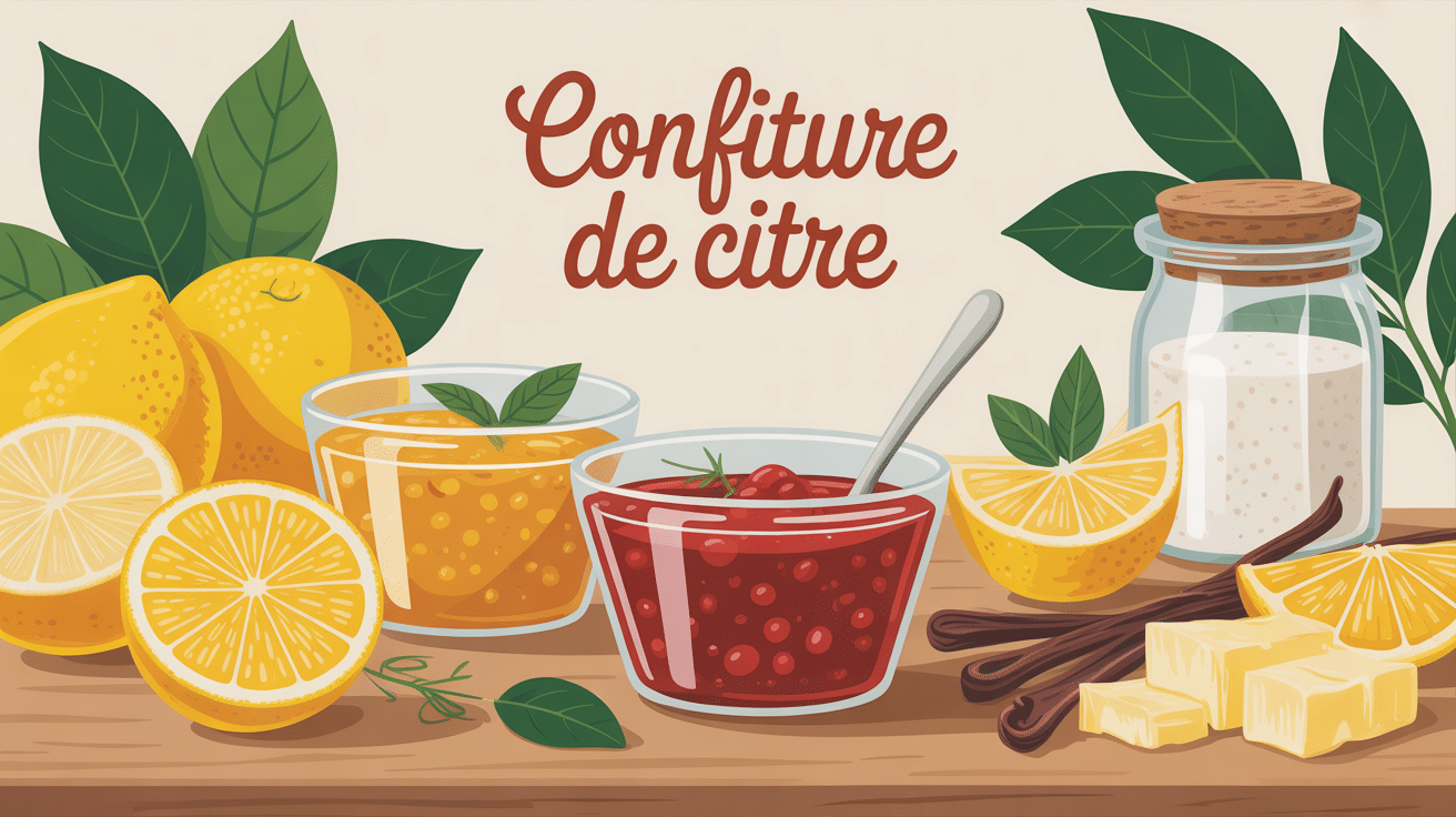 Confiture de citre Le Parfait en bocaux, ambiance cuisine, citre, vanille et cannelle