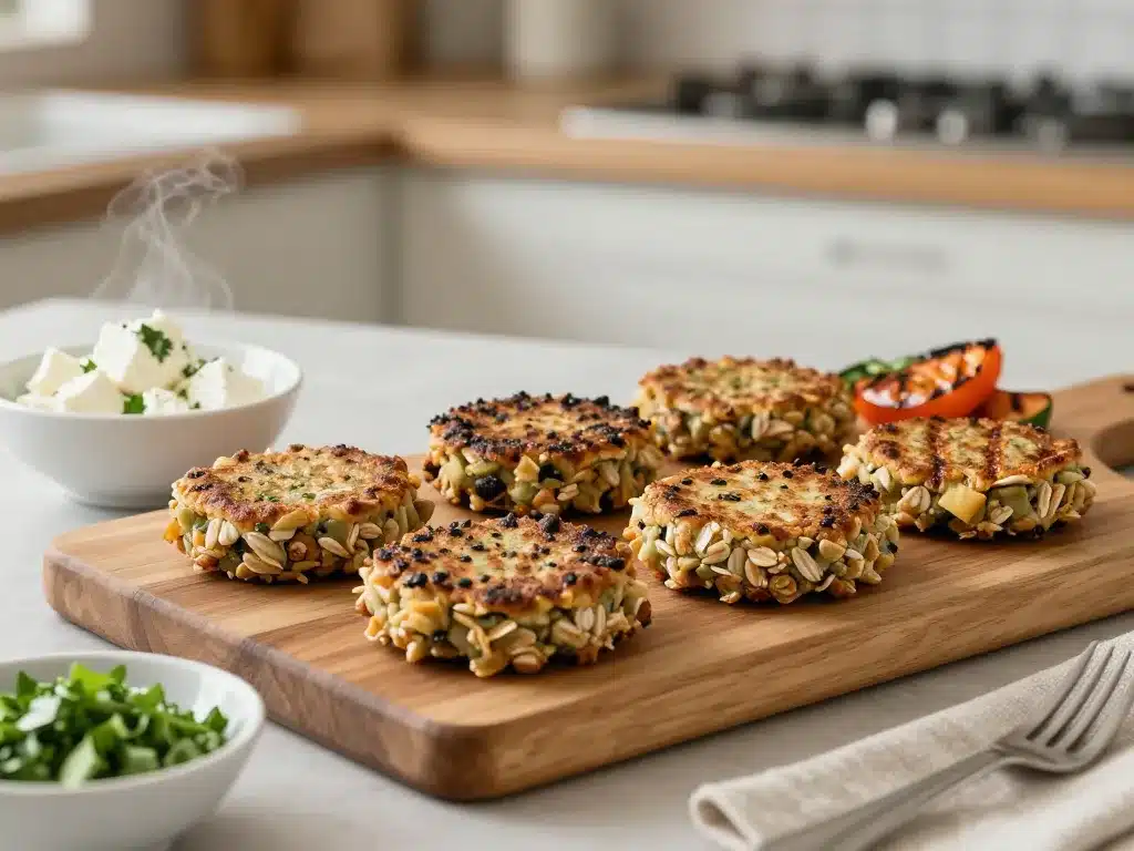 Galettes de flocon d'avoine salées avec légumes et herbes