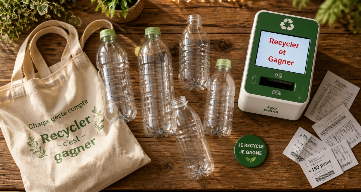 bouteille plastique recyclage sur table avec borne