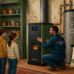 Installation chaudière bois moderne en cuisine