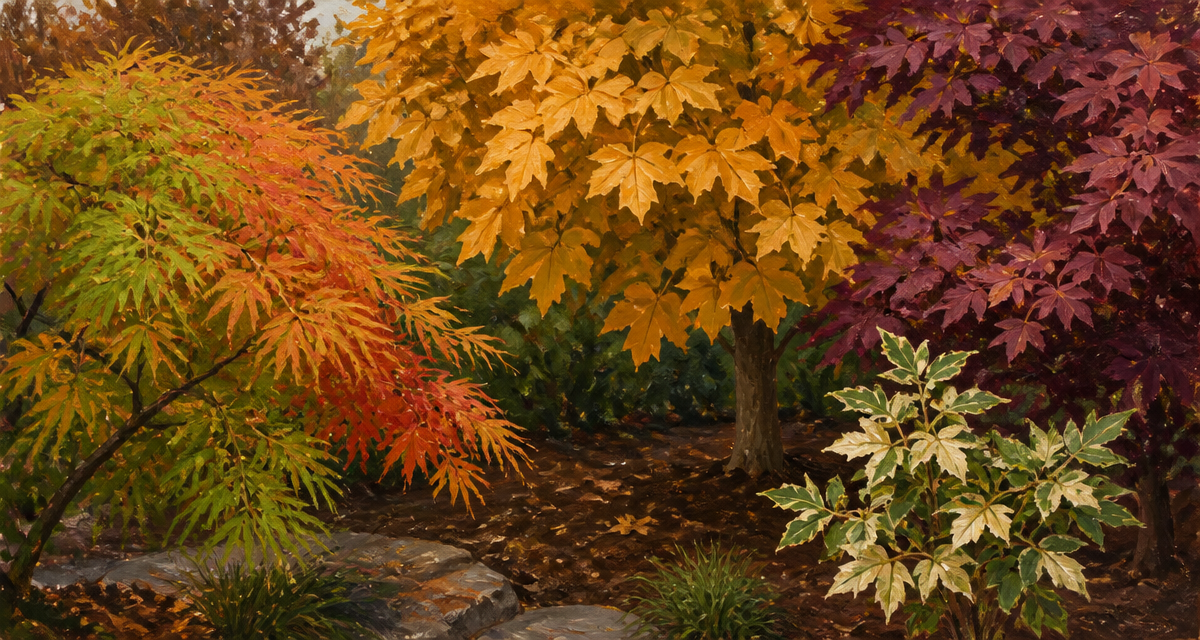 Erable feuillage orange vert pourpre jardin automne