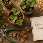 faut il couper les feuilles des fraisiers avant l'hiver plants nettoyés sécateur paille