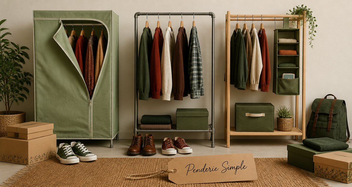 penderie simple tissu métal bois organisation