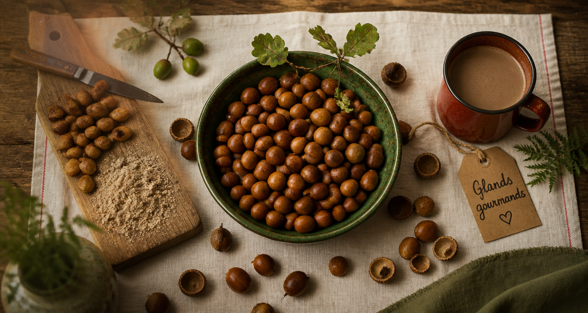 que faire avec des glands de chêne, saladier de glands décoquillés, café de glands, farine artisanale