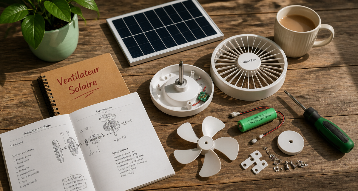 ventilateur panneau solaire démonté sur bureau