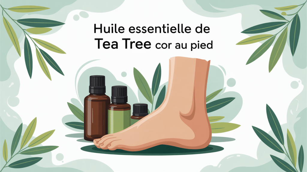 huile essentielle tea tree pour cors au pied illustration vectorielle