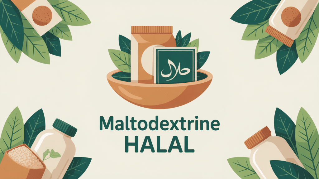 Illustration question maltodextrine halal balance poudre et symbole