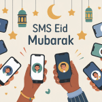 sms eid mubarak illustration téléphones ambiance festive