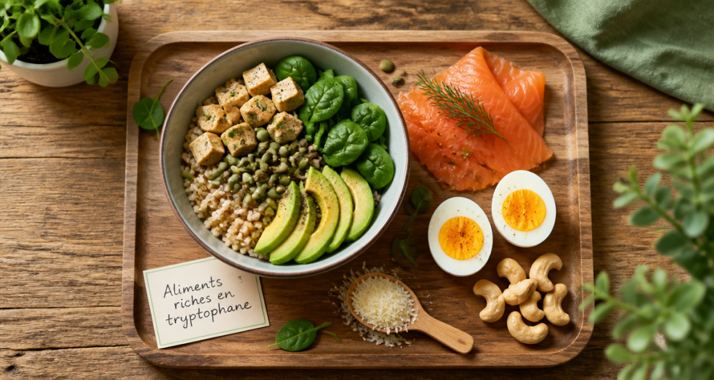 aliments riches en tryptophane sur table