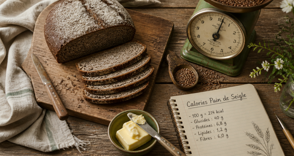 calorie du pain de seigle sur table rustique
