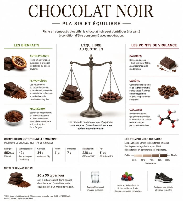 Infographie sur les bienfaits et méfaits du chocolat noir pour la santé