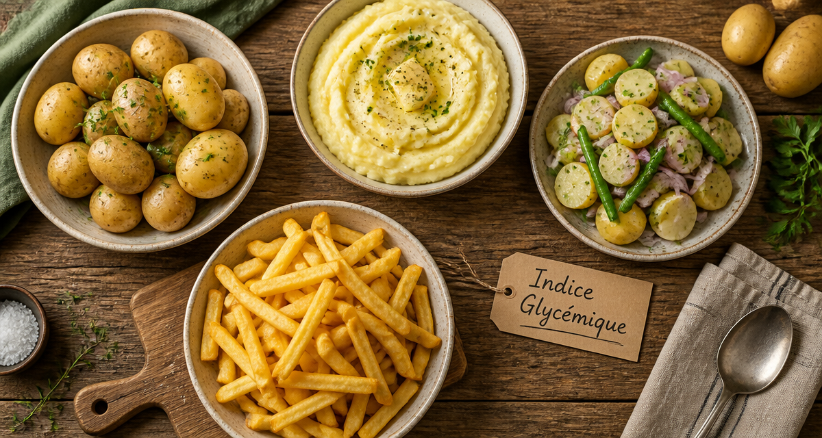 Plats variés montrant indice glycemique de pomme de terre