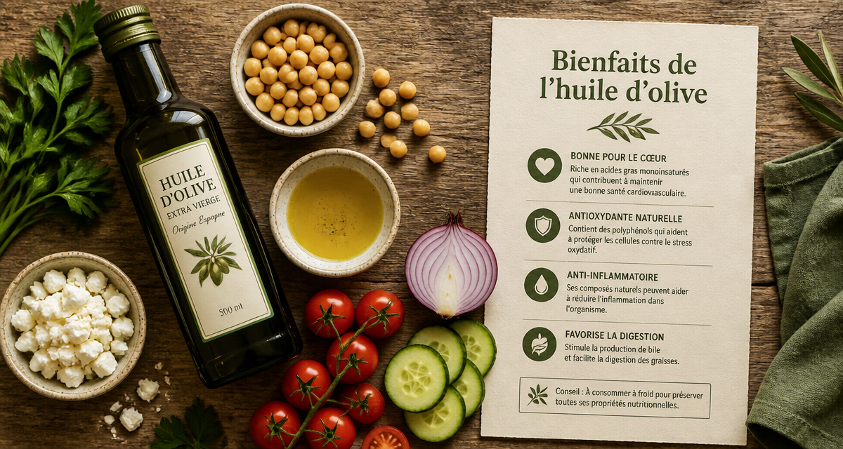 les bienfaits de l huile d olive extra vierge sur une table