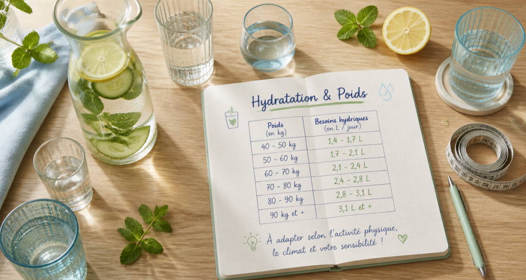 quantite d eau a boire par jour selon poids verres carafe carnet