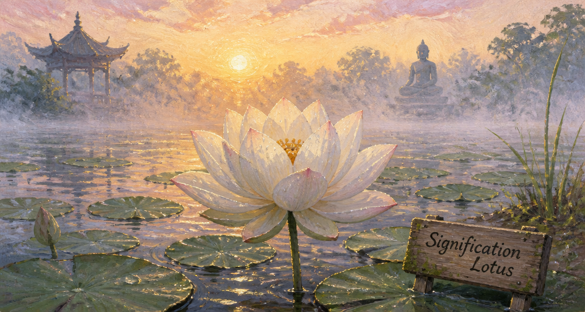 signification fleur de lotus au lever du soleil sur un étang
