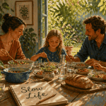 slow life repas familial salon lumineux