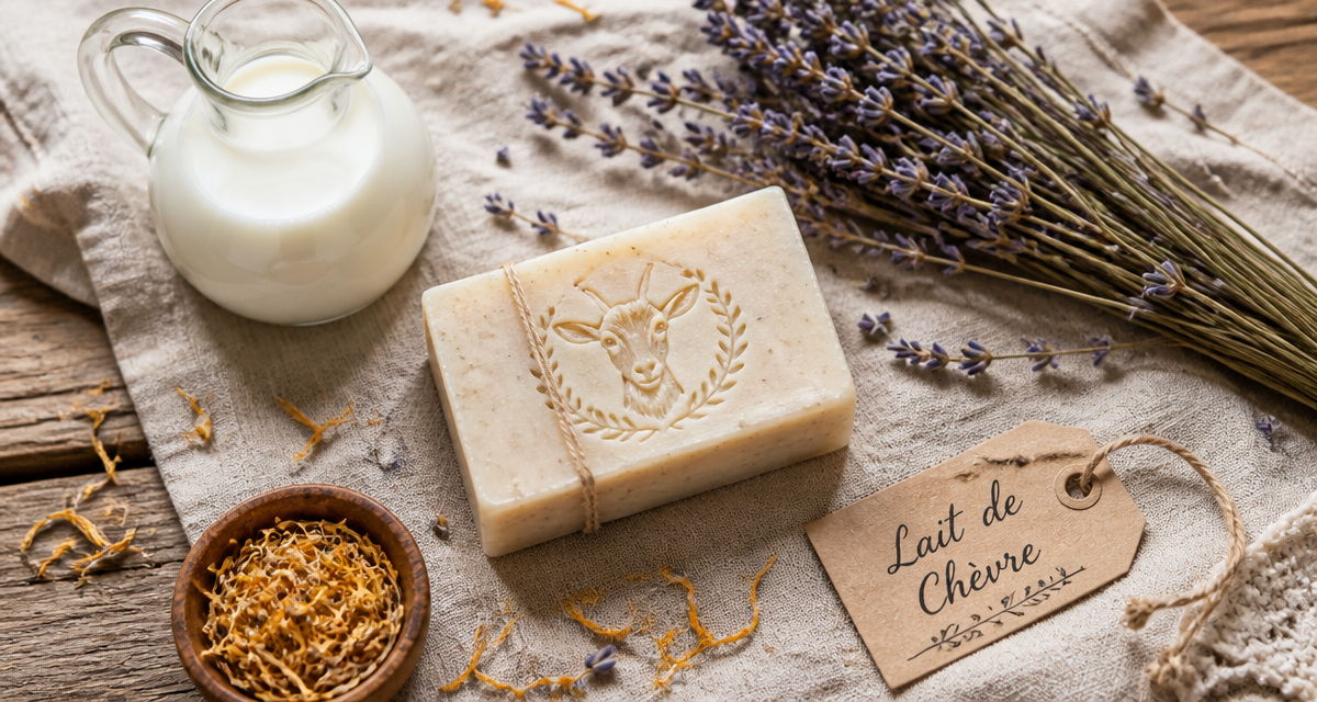 savon lait de chèvre bienfaits sur lin avec lavande