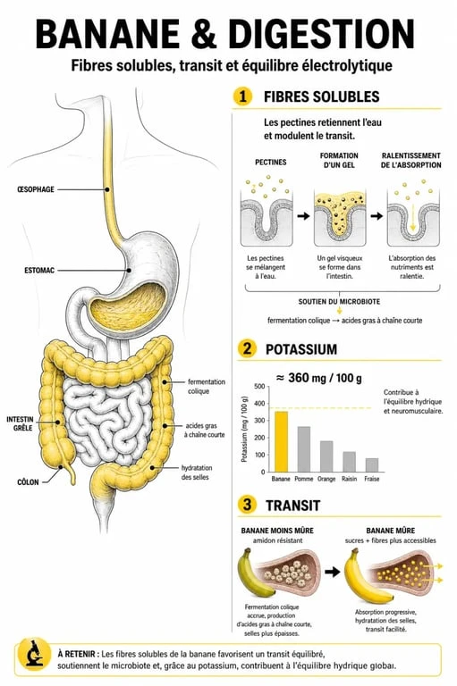 Infographie sur les bienfaits et effets de la banane sur le ventre et la digestion