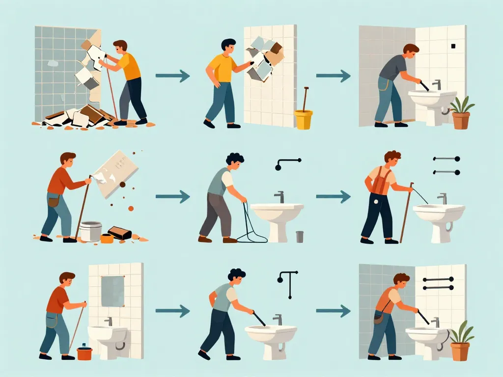 étapes clés travaux de salle de bain illustration