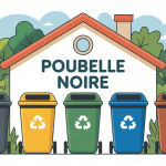 illustration poubelle noire et tri déchets ménagers