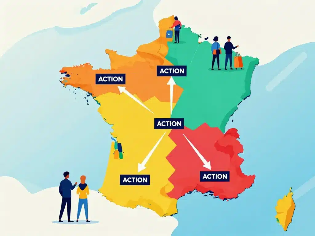 Illustration magasins Action 2025 sur carte France expansion