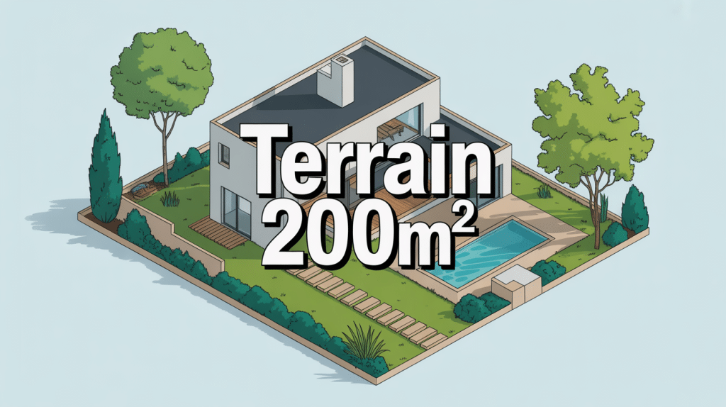 Construction maison moderne sur terrain 200m2 vue isométrique