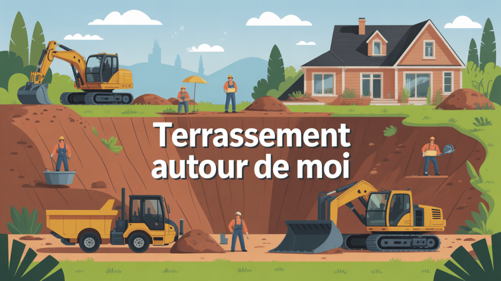 terrassement autour de moi matériel et équipe chantier