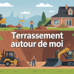 terrassement autour de moi matériel et équipe chantier