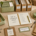 Aide rangement maison objets organisés sur table