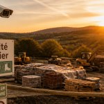 camera de chantier surveille engins sur zone de stockage