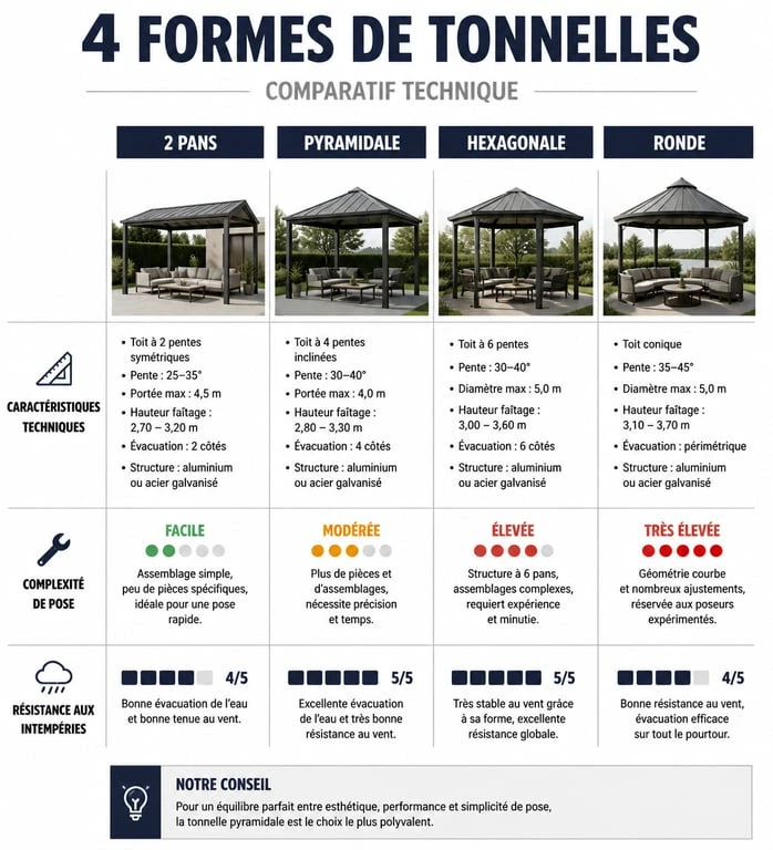 Comparatif des formes de bache tonnelle et leurs caractéristiques techniques